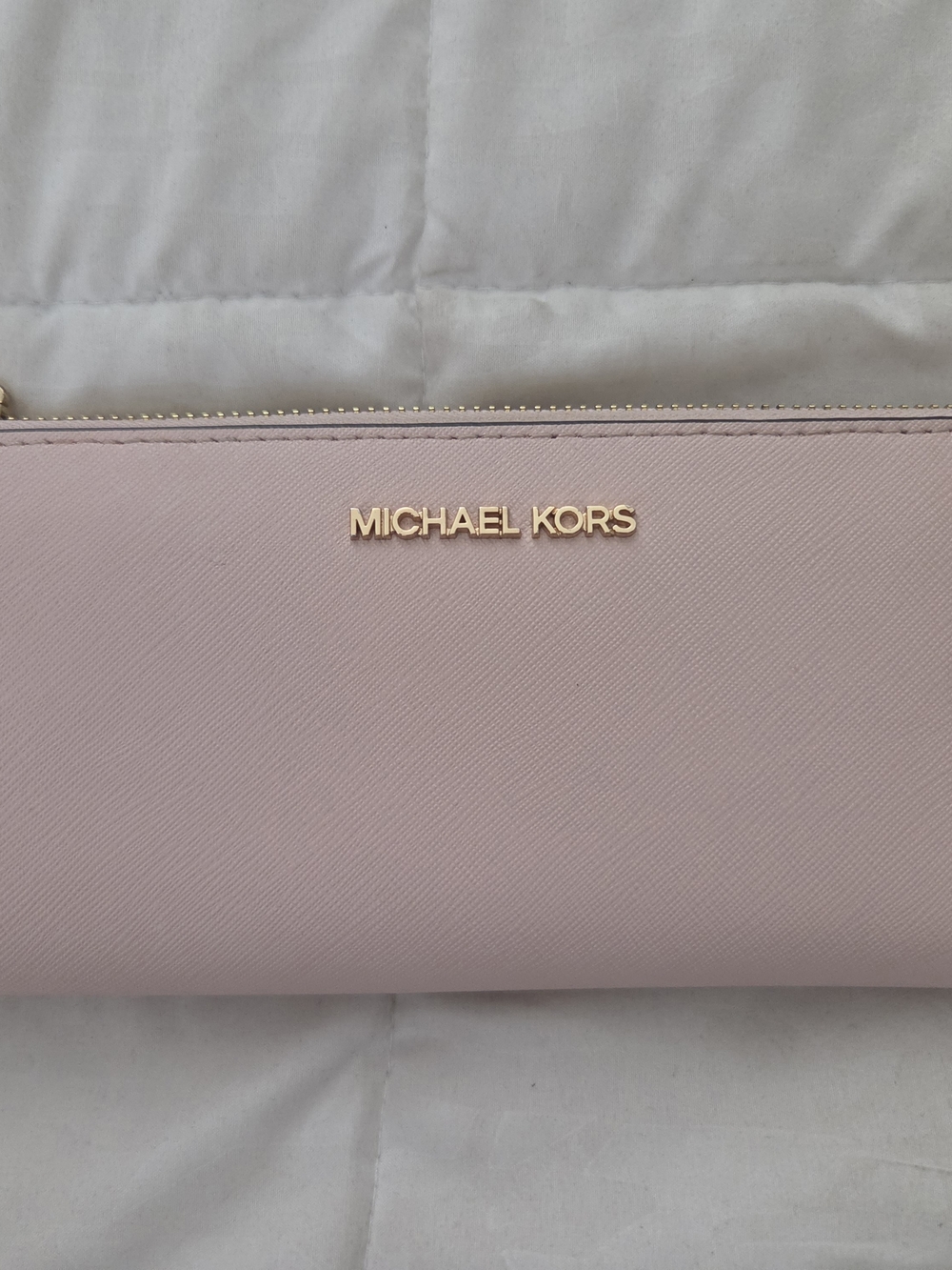 Michael Kors Pink Saffiano Zip Wallet with Gold Logo
